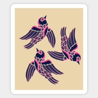 BIRDS FLYING HIGHER Cute Aspirational Hopeful Birds Nature Wildlife in Fuchsia Pink Cream Dark Blue - UnBlink Studio by Jackie Tahara Sticker